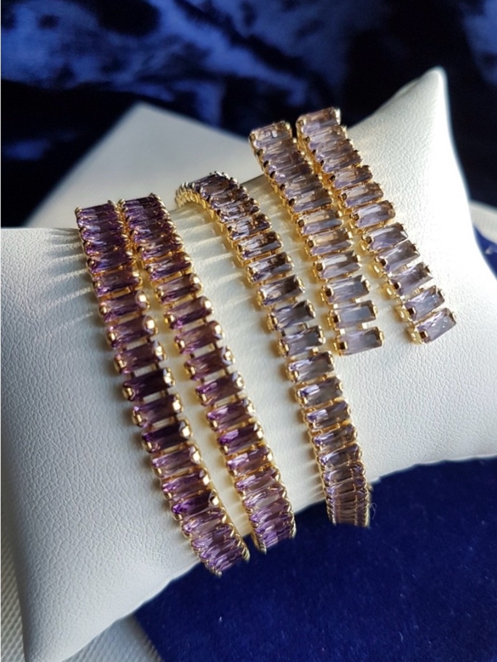 Swarovski Elements Gold Amethyst Purple Emerald-cut Tennis Necklace NEW